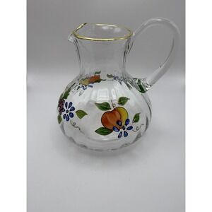 Vtg.‎ Fifth Ave Crystal Ltd. Romanian Glass Hand Painted Pitcher 22k Gold, Large